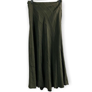 J.Jill 100% Silk Maxi Skirt Womens Size 12 Seamed Olive Green A-Line